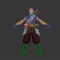 3D Rendered Ninja Character With White Hair Black Outfit And Swords On Back Standing Pose