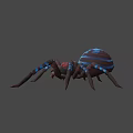 Giant Blue Striped Spider With Red Eyes And Long Legs In 3D Render