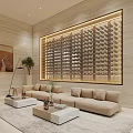 Modern Living Space With Integrated Wine Cellar And Lounge Area 3d model