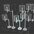 Multiple Modern Floor Lamps With Yellow Fabric Shades And Black Metal Bases