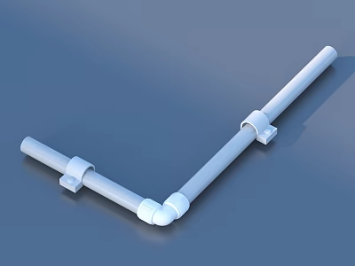 Household White Plastic Pipe Connector With Elbow Joint And Clamps 3d model