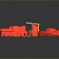 Red Car Model With Various Furniture Models In Miniature Display Setup