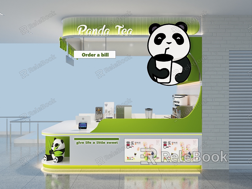 Milk Tea Shop Green Panda model