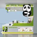 Panda Tea Shop Interior With Green Counter And Panda Logo Drink Menu