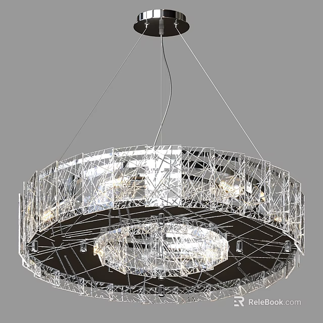Elegant Modern Chandelier with Geometric Metal Frame and Transparent Circular Layered Design 3d model 
