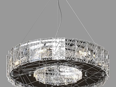 Elegant Modern Chandelier with Geometric Metal Frame and Transparent Circular Layered Design 3d model