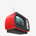 Vintage Red Television with Black Screen and Antennas Retro Design Classic Knobs Control Panel 3d model