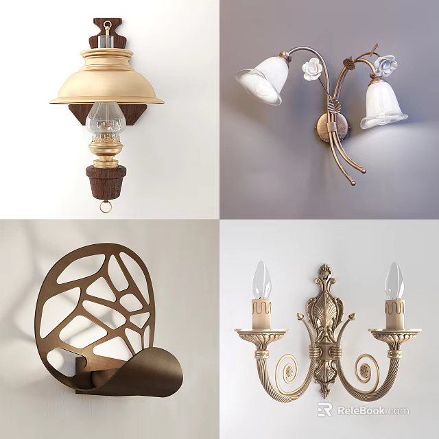 Artistic Wall Lamps In Various Styles With Brass Accents Glass Shades And Intricate Designs 3d model 