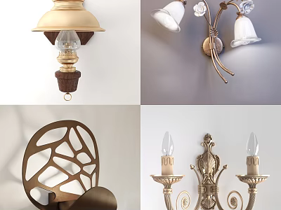 Artistic Wall Lamps In Various Styles With Brass Accents Glass Shades And Intricate Designs 3d model