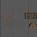 Creative Wall Decor with Twig Art and Wooden Shelf Holding Wood Logs on Gray Wall