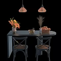 Elegant Dining Table Set With Cross Back Chairs Pendant Lights And Decorative Flower Vase