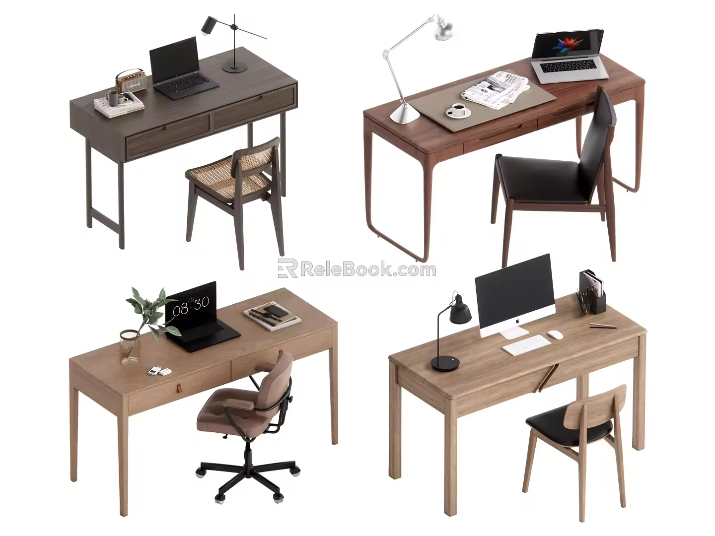 Modern log wind computer desk combination 3d model