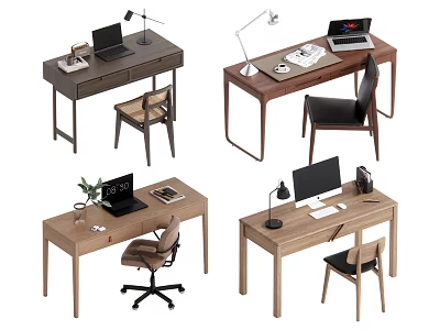 Modern log wind computer desk combination 3d model