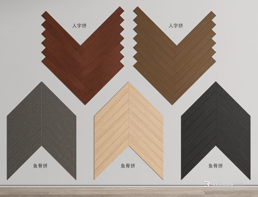 Wooden Flooring With Herringbone And Fishbone Patterns In Various Colors 3d model
