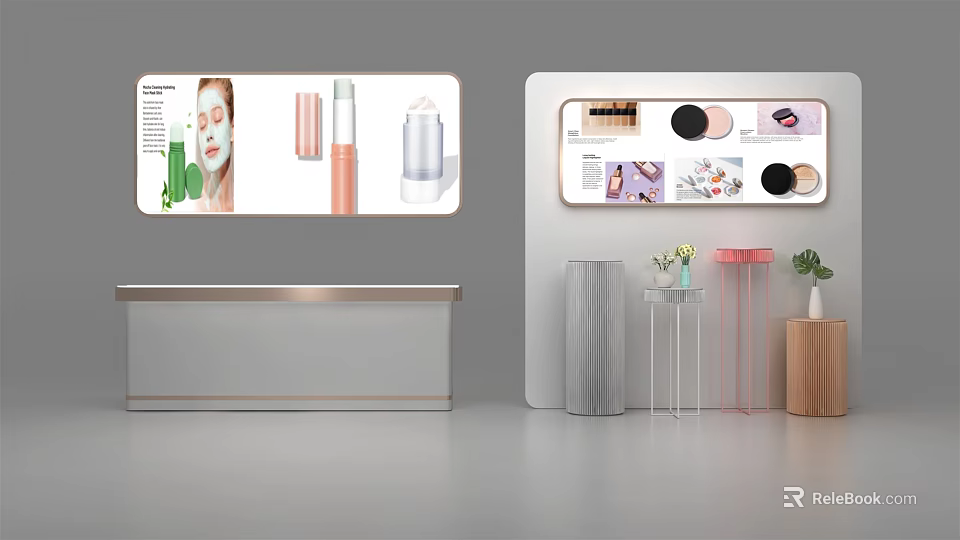 Modern Cosmetics Display Shelves with Skincare Makeup Products and Stylish Illumination 3d model 