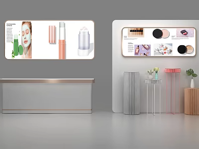 Modern Cosmetics Display Shelves with Skincare Makeup Products and Stylish Illumination 3d model