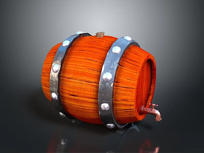 Rustic Wooden Barrel Design With Natural Wood Grain Metal Hoops Rivets And Tap 3d model