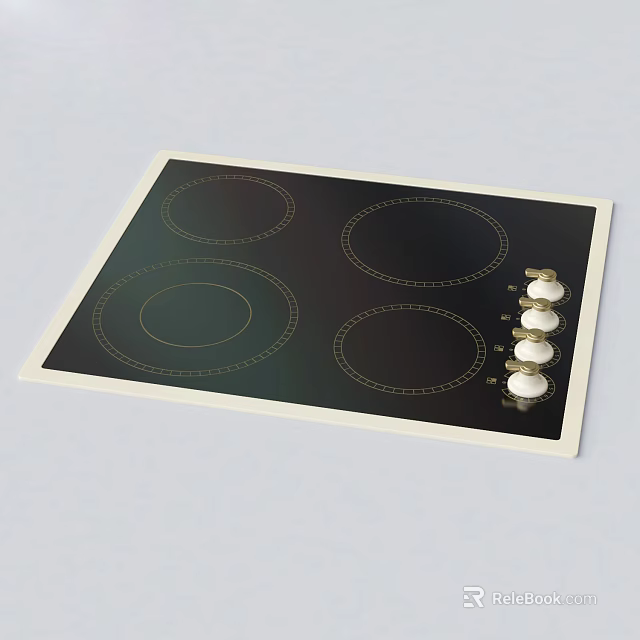 Modern Electric Cooktop Kitchen Appliance With Black Ceramic Surface Four Heating Zones And Control Knobs 3d model 