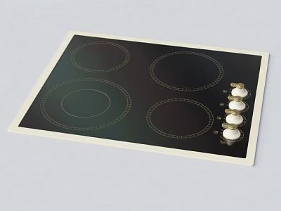 Modern Electric Cooktop Kitchen Appliance With Black Ceramic Surface Four Heating Zones And Control Knobs 3d model