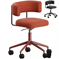 Modern Office Desk and Chair Set with Red Upholstered Chair Wheeled Base and Metal Frame