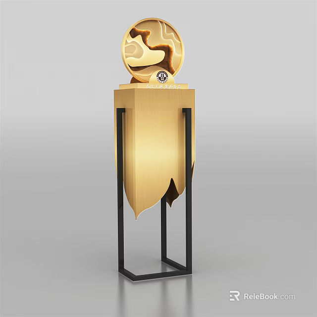 Gold Display Shelf With Black Frame And Decorative Top Ornament 3d model 