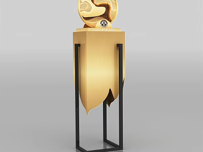 Gold Display Shelf With Black Frame And Decorative Top Ornament 3d model