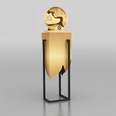 Gold Display Shelf With Black Frame And Decorative Top Ornament 3d model