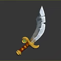 Fantasy Decorative Sword With Silver Serrated Blade And Yellow Handle Red Accents Green Gemstone