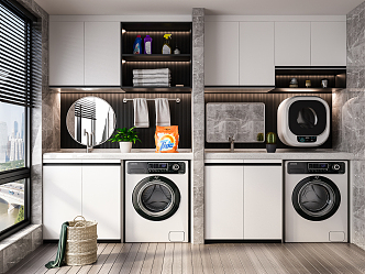 Modern washing machine cabinet balcony cabinet combination 3d model