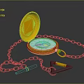 Vintage Gold Open Pocket Watch With Metallic Chain Pencil And Triangle Ruler
