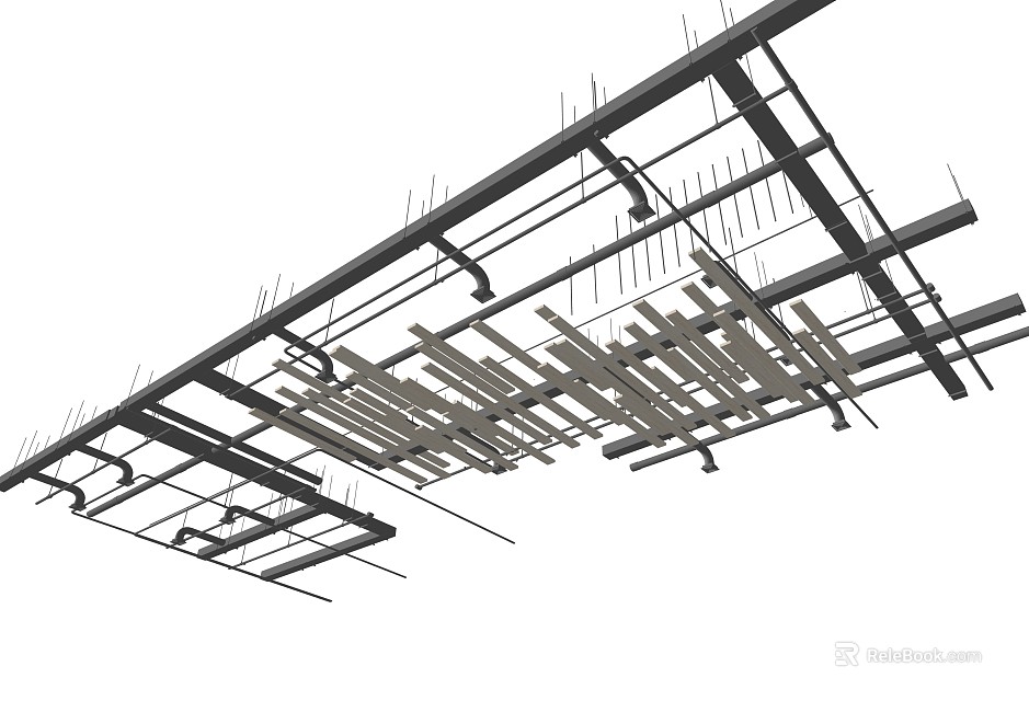 Metal Pipes in Industrial Construction Framework With Complex Support Structure Layout 3d model 
