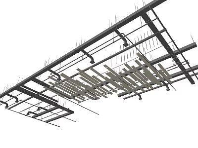 Metal Pipes in Industrial Construction Framework With Complex Support Structure Layout 3d model