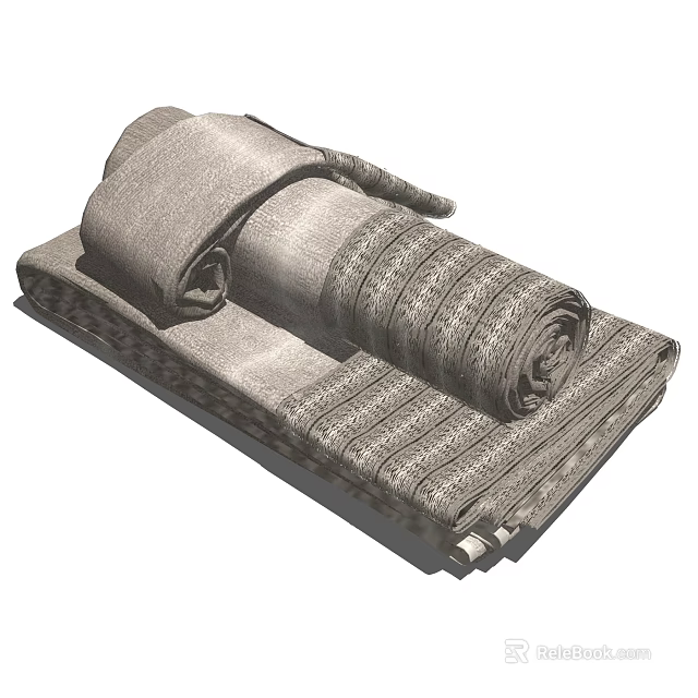 Soft Cotton Towels With Striped Patterns Rolled And Folded For Bathroom Decor 3d model 