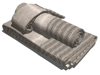 Soft Cotton Towels With Striped Patterns Rolled And Folded For Bathroom Decor 3d model