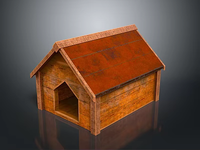 Rustic Wooden Dog House With Brown Roof And Front Entrance Design 3d model