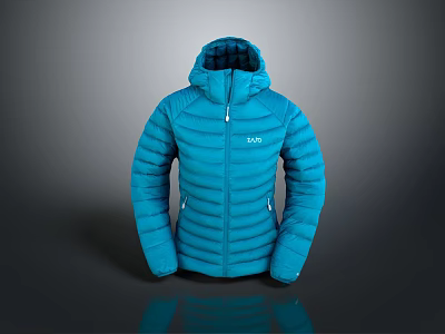 Blue Hooded RAB Down Jacket With Lightweight Quilted Design And Warm Insulation 3d model