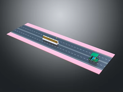 Yellow Striped And Green Trucks On Road With Pink Edges White Dashed Lines 3d model