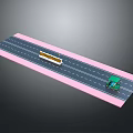 Yellow Striped And Green Trucks On Road With Pink Edges White Dashed Lines