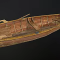 Vintage Wooden Boat With Natural Wood Grain Traditional Oar And Wooden Seat