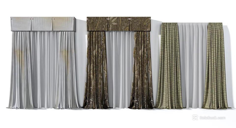 Elegant Curtain Styles With Shimmering Gold Silver And Beige Drapes For Home Decor 3d model 
