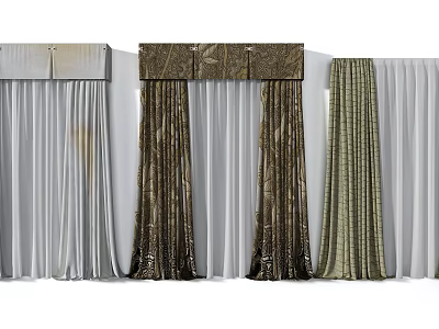 Elegant Curtain Styles With Shimmering Gold Silver And Beige Drapes For Home Decor 3d model