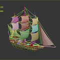 Classic Wooden Sailing Ship with White Sails and Intricate Hull Design on Dark Background