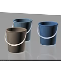 Colorful Bathroom Set With Blue Beige Buckets And Stacked Basins