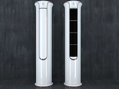 Two White Upright Air Conditioner Fans With Black Front Panel Design 3d model