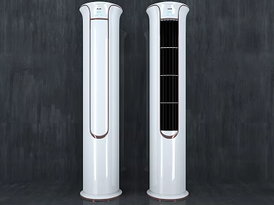 Two White Upright Air Conditioner Fans With Black Front Panel Design 3d model