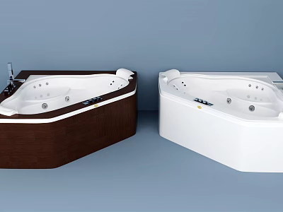 Freestanding Bathtubs With Brown Wooden Frame And White Acrylic Body 3d model