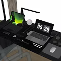 Modern Work Desk Setup With Laptops Smart Speaker Watch Headphones Mouse And Pens