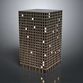 Modern High-rise Building Exterior Featuring Grid Pattern Windows And Ground Reflections 3d model