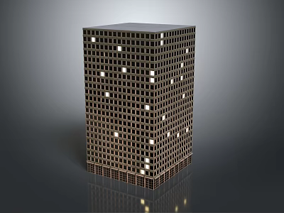 Modern High-rise Building Exterior Featuring Grid Pattern Windows And Ground Reflections 3d model