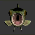 Green Spotted Aquatic Animal Fish With Big Eyes Open Mouth And Green Fins
